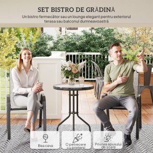 Set Mobilier de Grădină din 3 Piese cu Scaune Suprapozabile și Masă din Sticlă, 54x71x93 cm, Gri Închis - Img 4