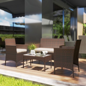 Set Mobilier de Grădină din 4 Piese cu Canapea, 2 Fotolii și Măsuță de Cafea, 102x58x82 cm, Maro - Img 2