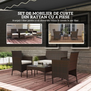Set Mobilier de Grădină din 4 Piese cu Canapea, 2 Fotolii și Măsuță de Cafea, 102x58x82 cm, Maro - Img 4