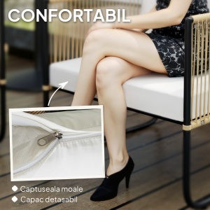 Set Mobilier de Grădină din 4 Piese cu Canapea, 2 Fotolii și Măsuță, 110x61x63 cm, Alb Crem - Img 6