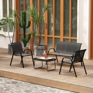 Set Mobilier de Grădină din 4 Piese cu Canapea, 2 Scaune Stivuibile și Măsuță de Cafea, 113x66x79 cm, Negru - Img 9