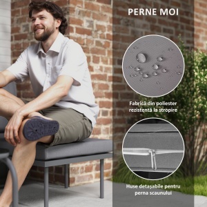 Set Mobilier de Grădină din 4 Piese cu Canapea, Fotoliu, Șezlong și Măsuță, 64x70x78 cm, Gri Închis - Img 6