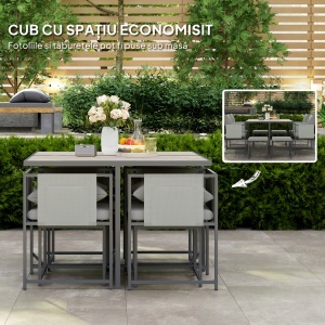 Set Mobilier de Grădină din 9 Piese cu Masă, 4 Fotolii și 4 Scaune, 110x110x75 cm, Gri - Img 4