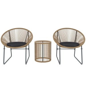 Set Mobilier din 3 Piese din Ratan pentru Grădină cu Scaune și Măsuță de Cafea, 72x73x77 cm, Natural - Img 1