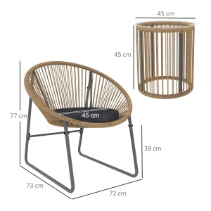 Set Mobilier din 3 Piese din Ratan pentru Grădină cu Scaune și Măsuță de Cafea, 72x73x77 cm, Natural - Img 3