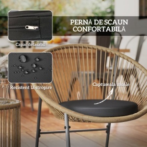 Set Mobilier din 3 Piese din Ratan pentru Grădină cu Scaune și Măsuță de Cafea, 72x73x77 cm, Natural - Img 6