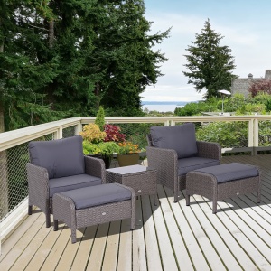 Set Mobilier pentru Extern Canapea cu Pouf si Masuta in PE Rattan cu Perne Gri - Img 2