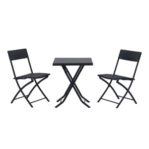 Set Mobilier pentru Grădină din Poly Ratan 3buc Set Masă și 2 Scaune pentru Grădină Pliabile Negru - Img 1