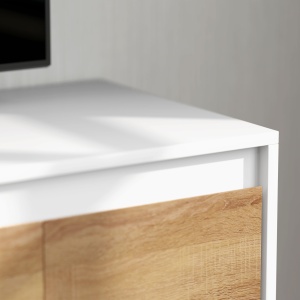 Set Mobilier TV și Dulap Suspendat cu 7 Rafturi și Raft Deschis, Mobilier pentru TV din PAL, 120x41x43,3 cm, Alb - Img 9