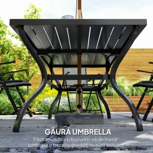 Set pentru Grădină din 7 Piese, cu 6 Scaune Pliabile și Masă cu Orificiu pentru Umbrelă, 150x90x71 cm, Gri - Img 6