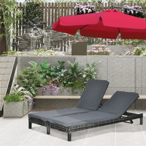 Set Sezlong cu 2 locuri in PE Ratan cu Saltea captusita, Gri 195 x 120 x 28 cm - Img 2