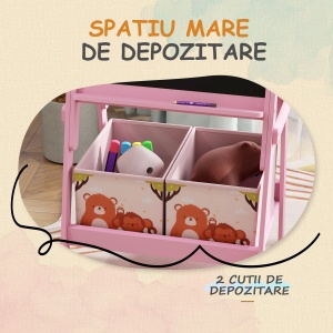 Șevalet Artistic pentru Copii 3-8 Ani cu Tablă Albă, Tablă Neagră și 2 Coșuri Depozitare, 53,5x49x113 cm, Roz - Img 5