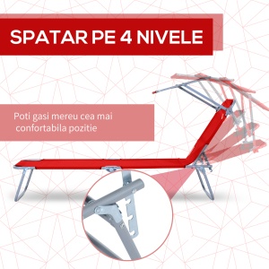 Sezlong de exterior pliabil cu spătar reglabil, șezlong rabatabil cu baldachin pentru plajă, camping, drumeții, grădină - Img 4