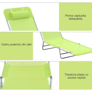 Sezlong pentru Gradina Pliabil cu Spatar Reclinabil Verde deschis - Img 5