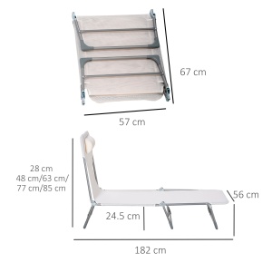 Șezlong Pliabil cu Spătar Reglabil pe 5 Niveluri și Pernă, Scaun de Grădină cu Șezut Respirabil din Texteline, pentru Plajă, Piscină, Grădină, 182x56x28 cm, Crem - Img 3