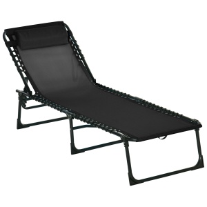 Sezlong Portabil din Otel si Tesatura tip Plasa Respirabila cu Spatar Rabatabil in 4 Pozitii, 189x58x30 cm, Negru