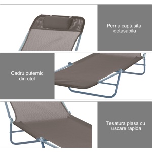 sezlong reglabil, 182x56x28cm, culoare cafea - Img 5
