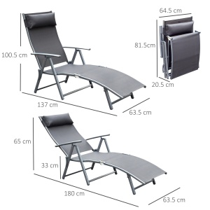 Sezlong Relax Pliabil Schelet in Metal 137x63.5x100.5cm Gri - Img 3