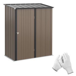 Sopron de Gradina din Otel Suport Scule, Magazie pentru Scule cu Zavor, 161.5x94.5x196cm, Maro - Img 1