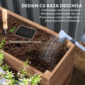 Strat Înălțat de Grădină cu 4 Niveluri, Jardinieră de Balcon cu Bază Deschisă și Căptușeală, 113x113x46 cm, Maro - Img 5