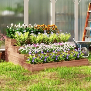 Strat Înălțat de Grădină cu 4 Niveluri, Jardinieră de Balcon cu Bază Deschisă și Căptușeală, 113x113x46 cm, Maro - Img 7