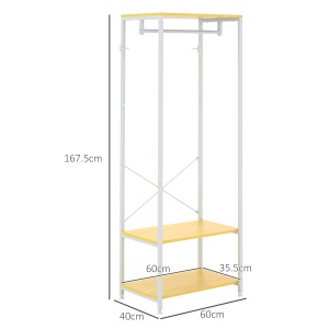 Suport 2 în 1 pentru Haine cu Depozitare Pantofi, Șină Suspendată și 2 Rafturi de Depozitare, 60x40x167.5 cm, Natural - Img 3