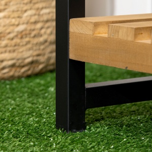 Suport de flori cu 3 niveluri cu carlige din lemn de brad si metal pentru interior si exterior, 80x36x174 cm, culoare negru si lemn - Img 9