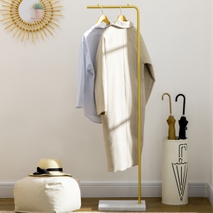 Suport de haina pentru intrare, dormitor si sufragerie din metal si marmura, 35x25x152 cm, auriu si alb - Img 2