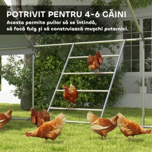Suport pentru Găini pe 4 Niveluri, Posatoiu din Lemn și Oțel Galvanizat, Scară pentru Coteț, 4-6 Găini, 140x86x2,5 cm, Lemn Natural - Img 6