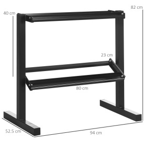 Suport pentru Gantere pe 2 Niveluri, Organizator Stabil de Depozitare a Greutăților, 92.5x50.5x80.5 cm, Negru - Img 3