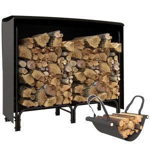 Suport pentru Lemne din Metal cu Rastel Reglabil, Geantă de Pânză și Husă Impermeabilă, 120x36x99 cm, Negru