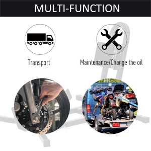 Suport pentru Motocicletă Reglabil pe 3 Nivele, Sistem de Blocare Roți Motocicletă în Metal cu Găuri, 60x55x43 cm, Negru - Img 6