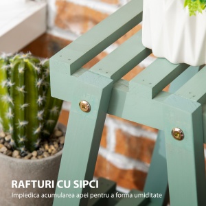 Suport pentru plante din lemn de brad cu 3 niveluri pentru interior si exterior, 76x26x76cm, verde deschis - Img 7