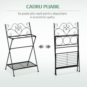 Suport pentru plante din Metal Pliabil cu 3 Ghivece, Raft pentru Plante cu Etajera pentru Casa si Gradina, 47x37x78,5 cm, Negru - Img 5