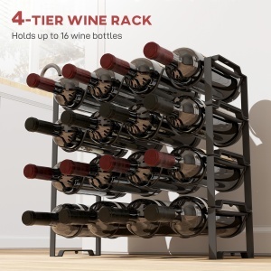 Suport pentru Sticle de Vin cu 4 Niveluri, 42,5x16,5x41 cm, Negru - Img 4