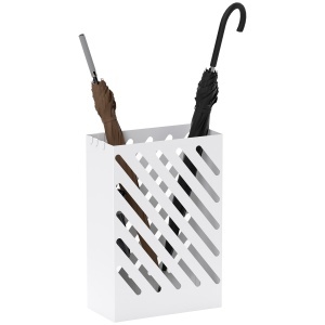 Suport pentru Umbrele cu Tavă pentru Colectarea Picăturilor și 4 Cârlige, 28x14x41 cm, Alb - Img 1