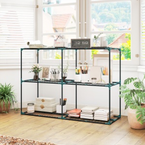 Suport Vertical pentru Plante cu 3 Niveluri din Oțel și Plastic, Suport Ghivece pentru Interior și Exterior, Grădină, Balcon, 143x48x100 cm, Verde Închis - Img 8