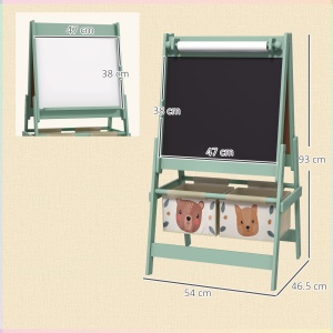 Tabla pentru copii 3 in 1 cu 2 containere sevalet de arta din lemn pentru copii 3-8 ani verde pentru scoala mobilier camera copilului birou pentru copii mici - Img 3