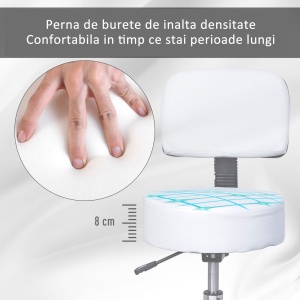 Taburet Bar – Alb, cu Spatar inalt & inaltime Reglabila - Img 6