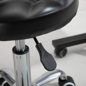 Taburet Reglabil pe Inaltime cu 5 Roti Pivotante, din Otel, Spuma de Cauciuc si Imitatie de Piele, Ф48x47-59lcm, Negru - Img 8