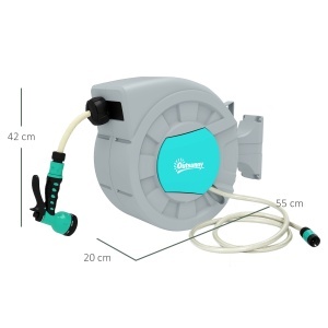 Tambur Furtun de Grădină Retractabil, Rotativ la 180° și Sistem de Blocare, 55x20x42 cm, Gri - Img 3