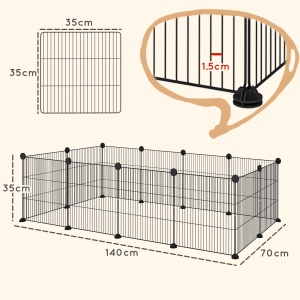 Țarc Modular pentru Animale de Companie de Talie Mică cu Panouri și Accesorii, 140x70x35 cm, Negru - Img 3