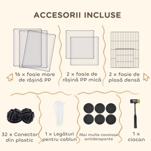 Țarc Modular pentru Animale de Talie Mică cu 20 de Panouri, 2 Uși și Accesorii, 175x70x45 cm, Negru - Img 7