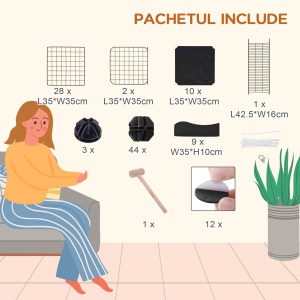 Țarc Modular pentru Animale de Talie Mică, cu Panouri și Accesorii, 105x70x116 cm, Negru - Img 6