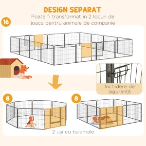 Tarc pentru Animale Domestice cu 16 Panouri Modulare din Otel, 80x60x1.5cm, Negru - Img 5