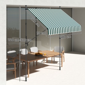 Tenda de Soare cu Suporturi Reglabile și Manivelă, Verde și Alb - Img 3