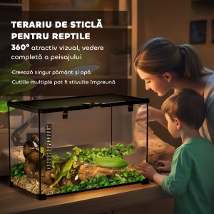 Terariu Înălțat pentru Reptile cu Încuietoare și Ușă pentru Hrănire, 50x30x35 cm, Negru - Img 4