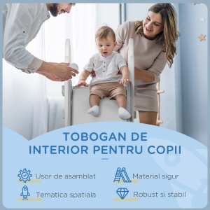 Tobogan pentru Copii 18-36 Luni cu Tematică Spațială Gri și Alb - Img 6