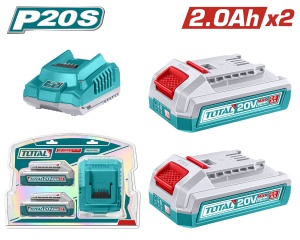 TOTAL - KIT 2 BATERII SI INCARCATOR - 20V - 2.0Ah