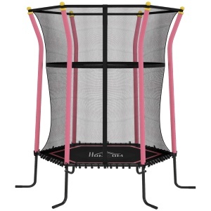 Trambulină Elastică pentru Copii 3-10 Ani cu Intrare cu Fermoar și Bare Căptușite, Ø163,5x190 cm, Roz